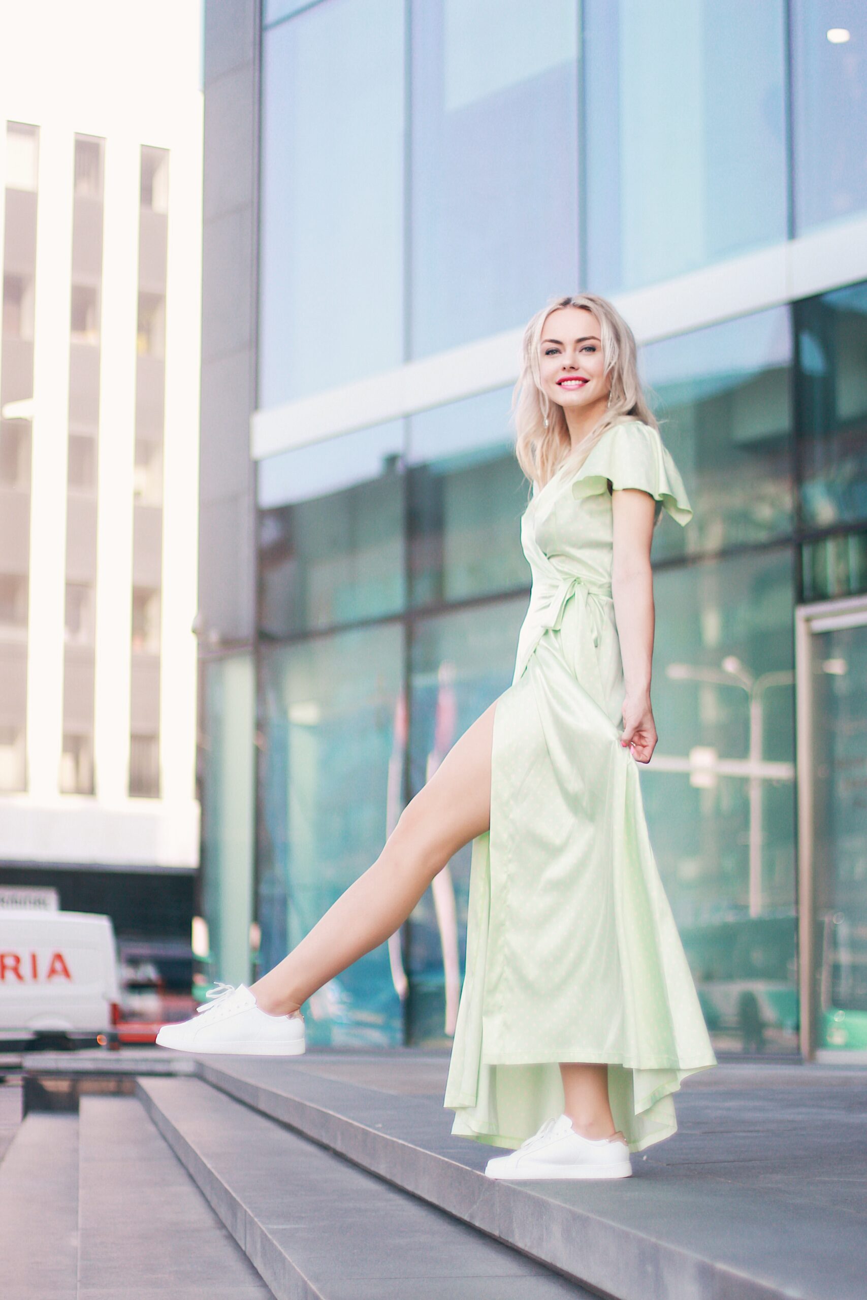 Mint polka dot dress