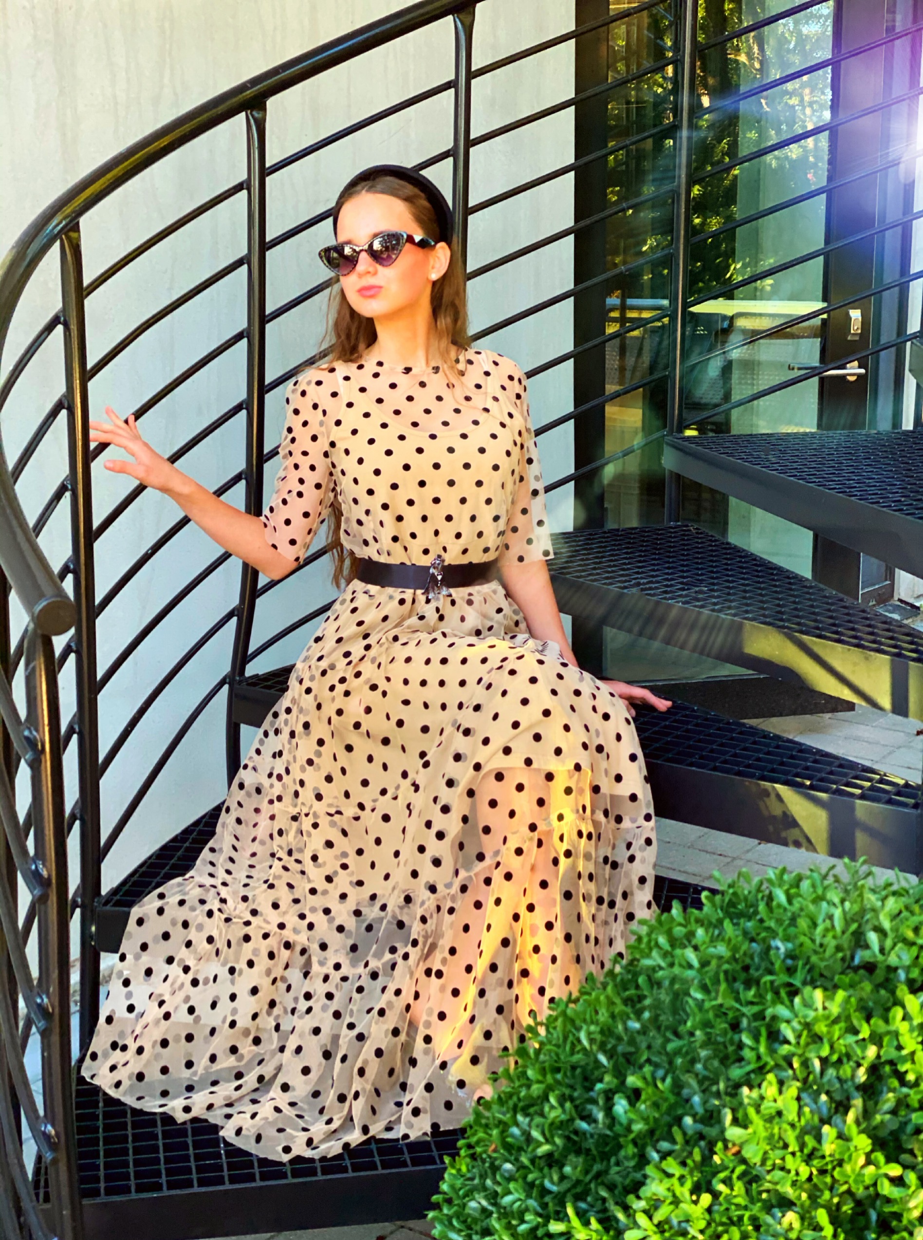 Velvet polka dot dress with belt and underdress