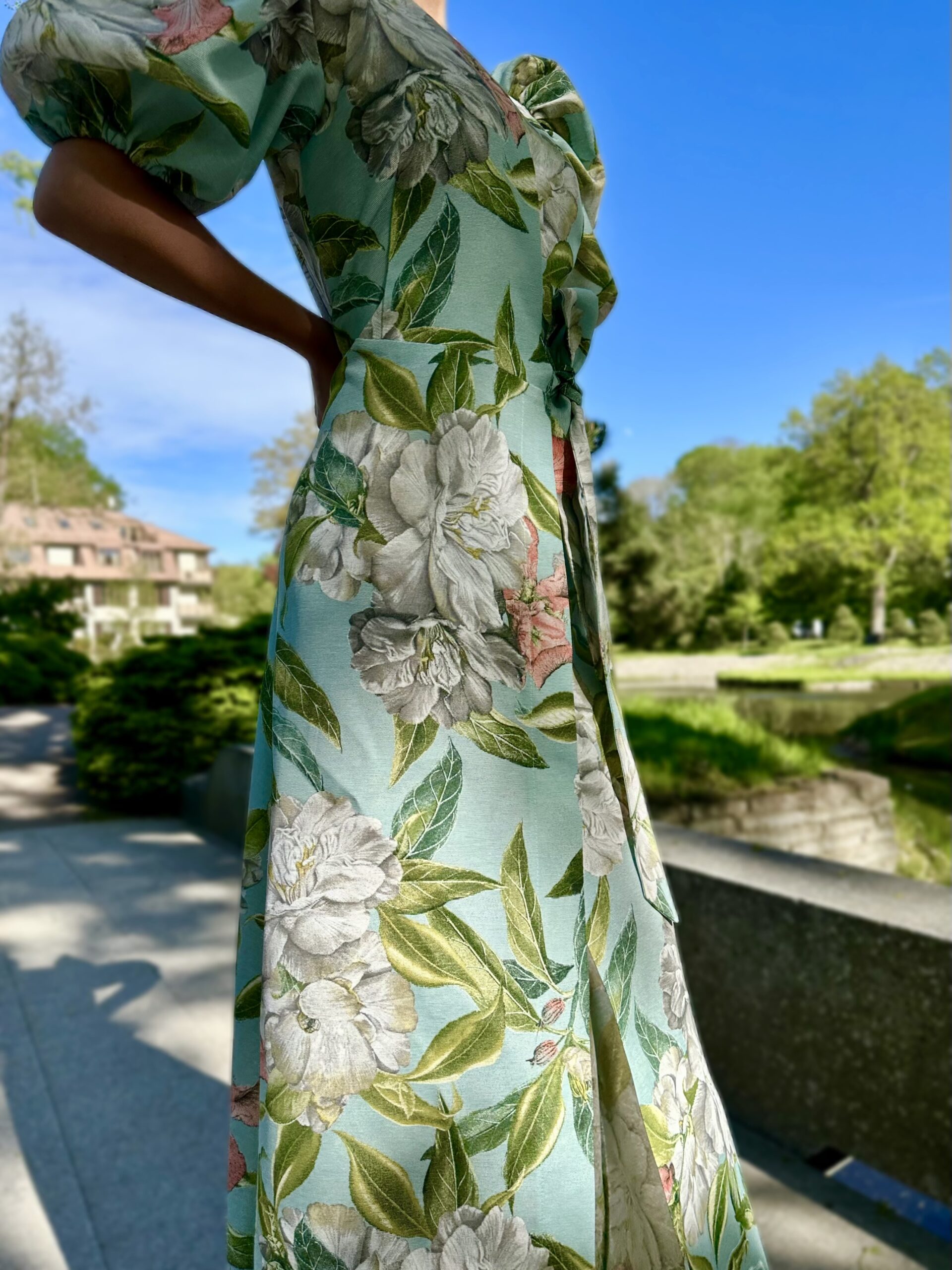 Spring Peons mint color Cotton long dress