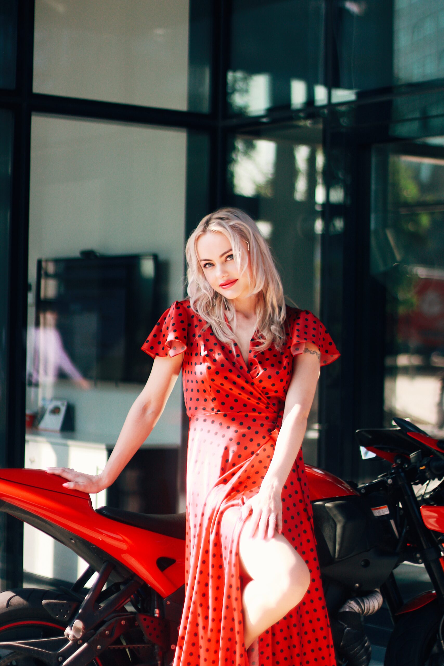 Red polka dot dress