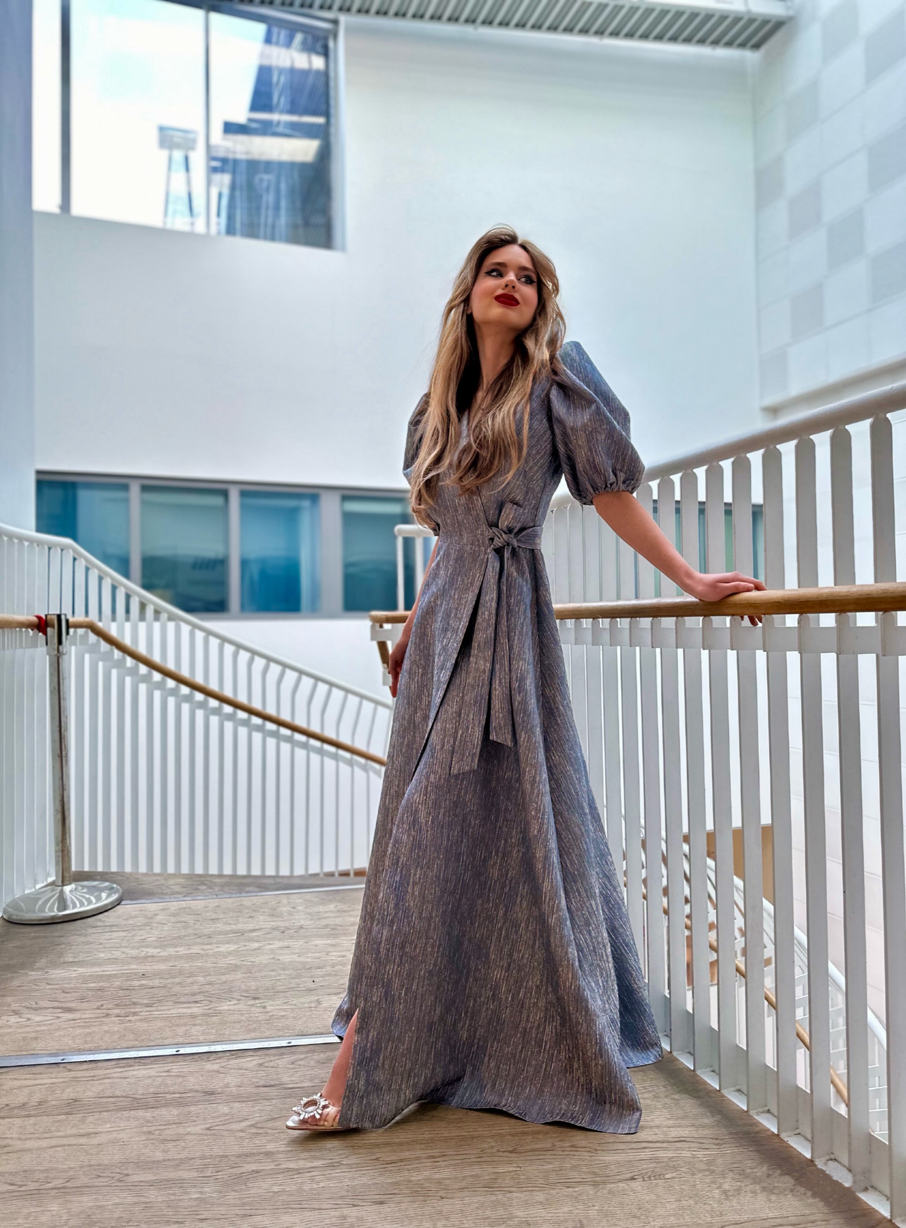 Sky blue waterfall long dress