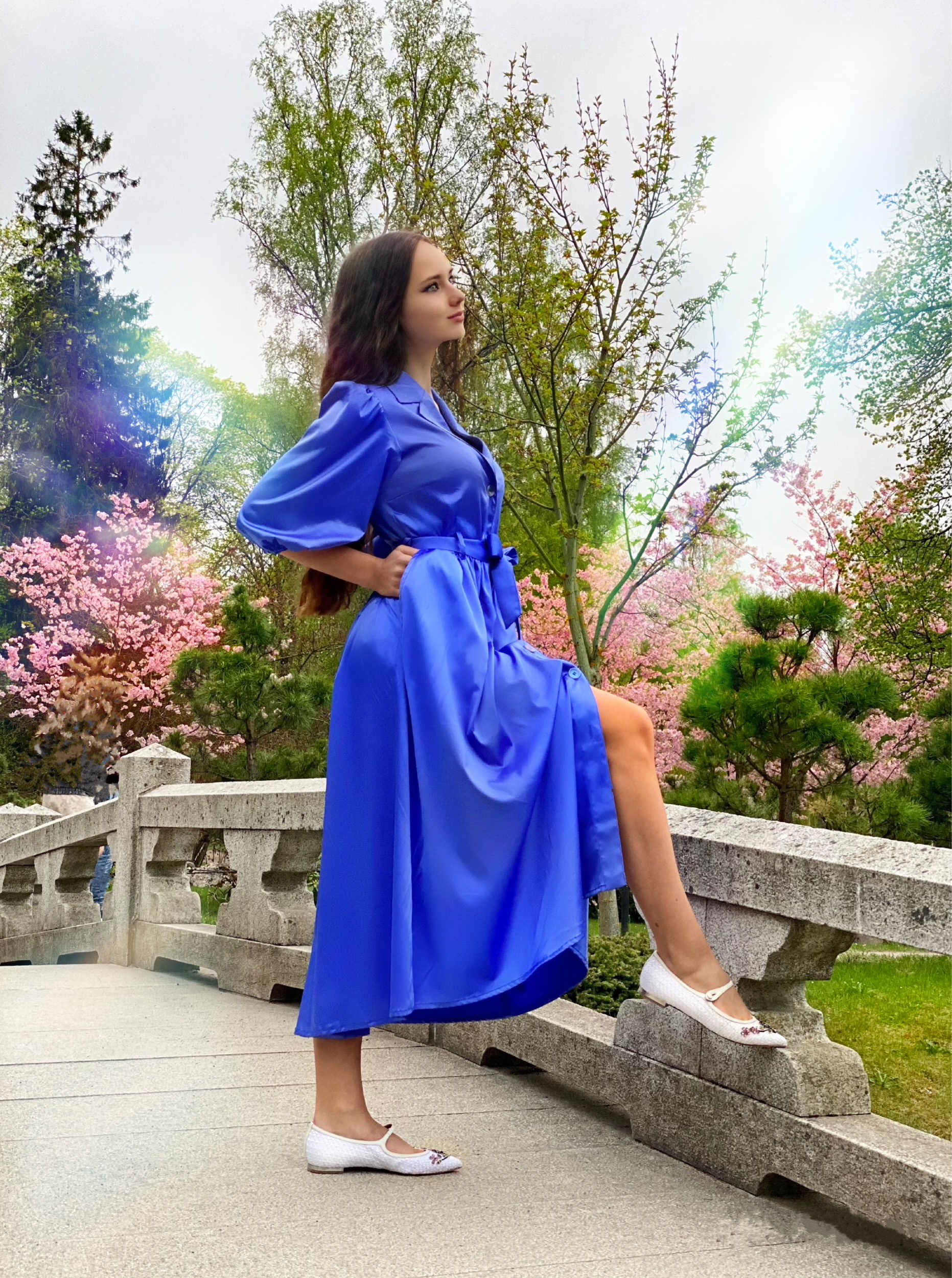 Royal blue silk satin dress