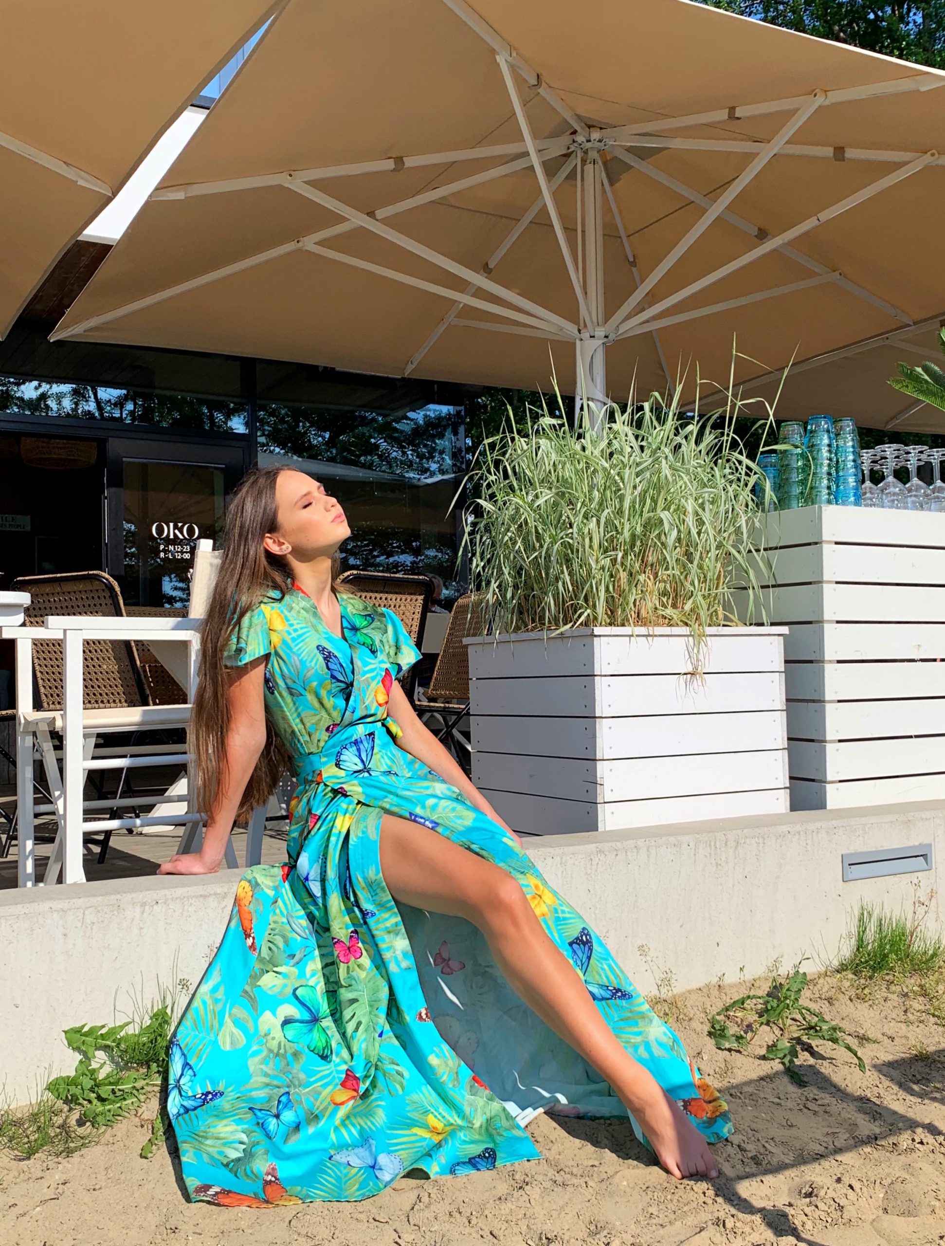 Menthol Butterfly long dress