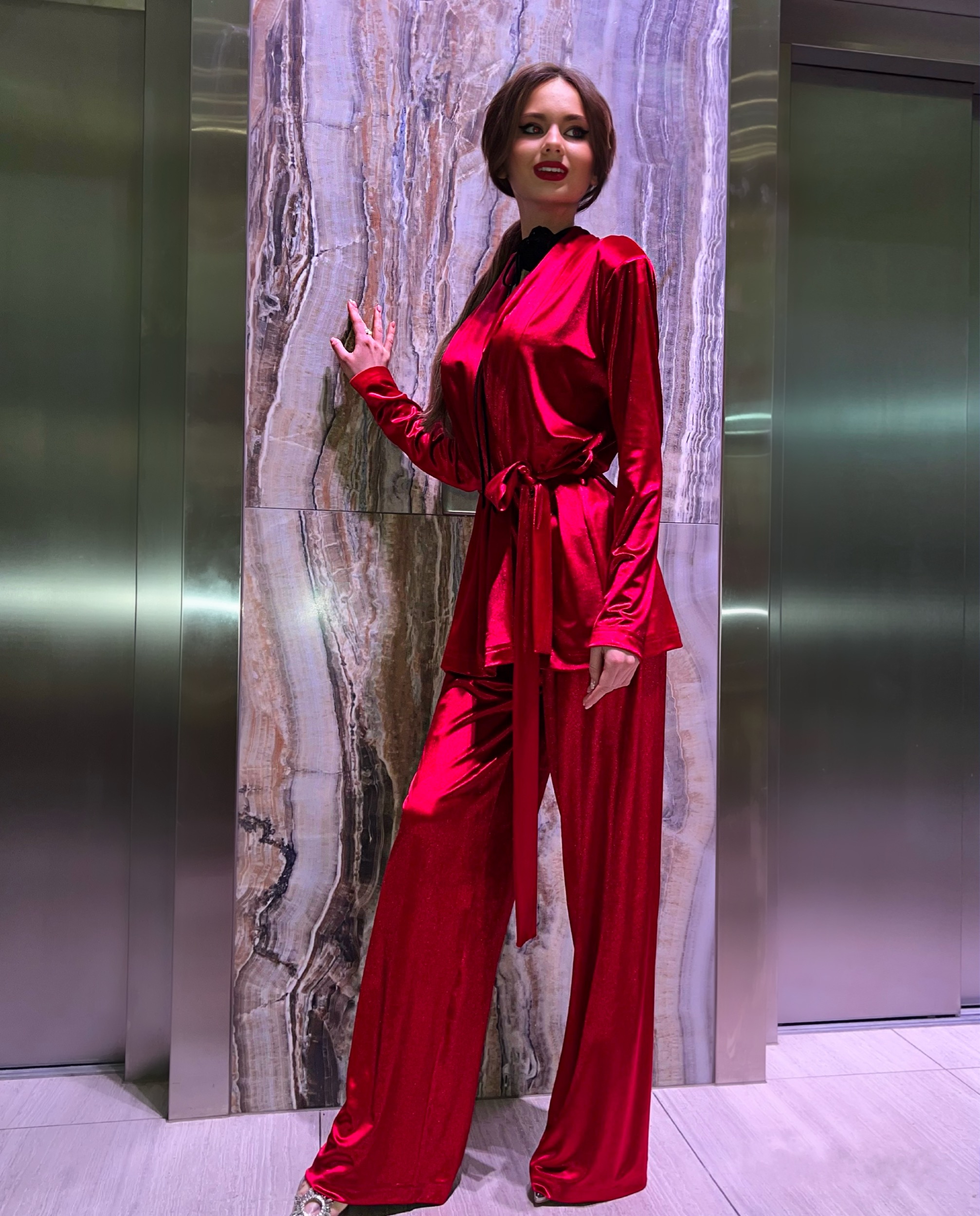 Love red silk samet costume