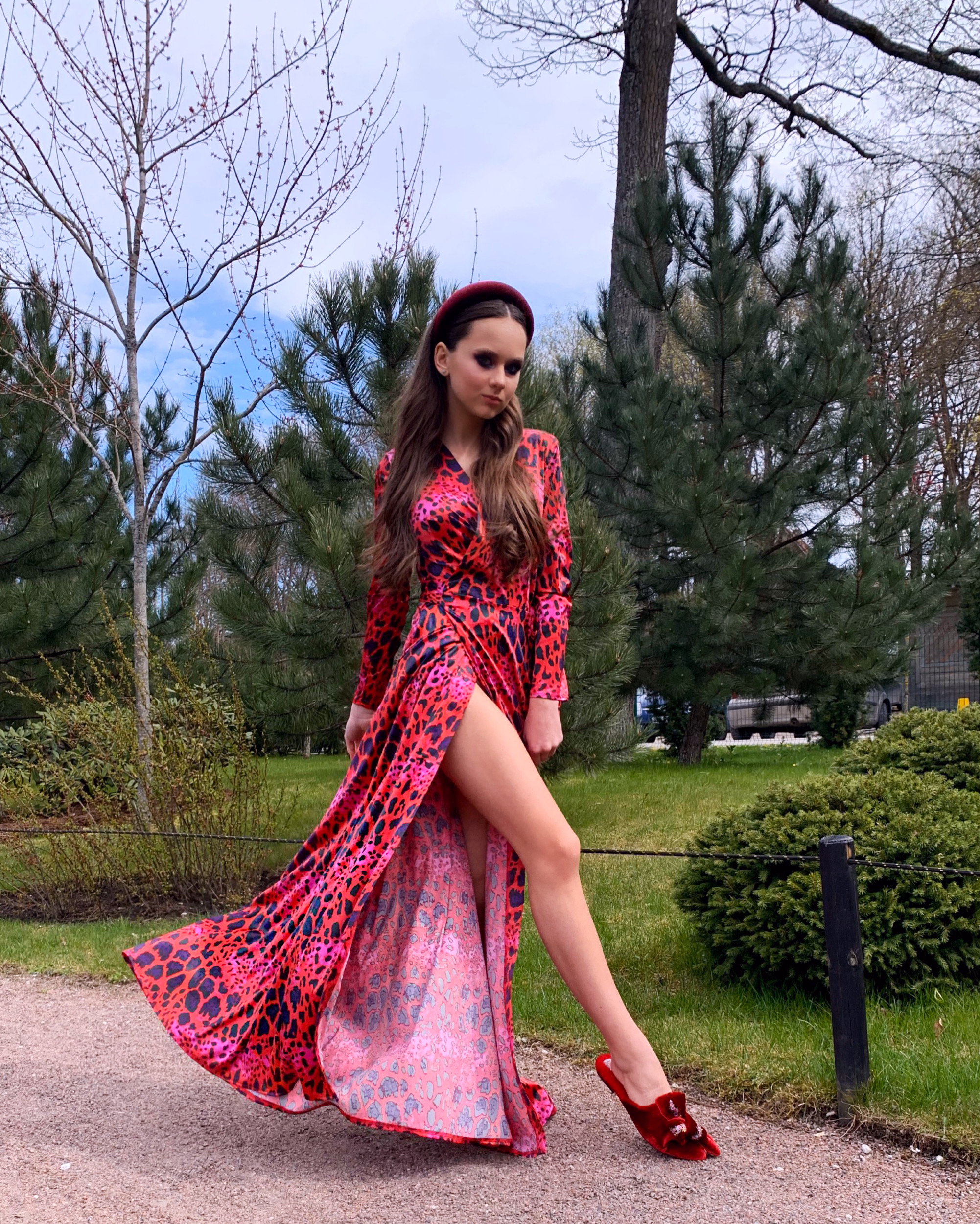 Ruby coloured Leo long dress