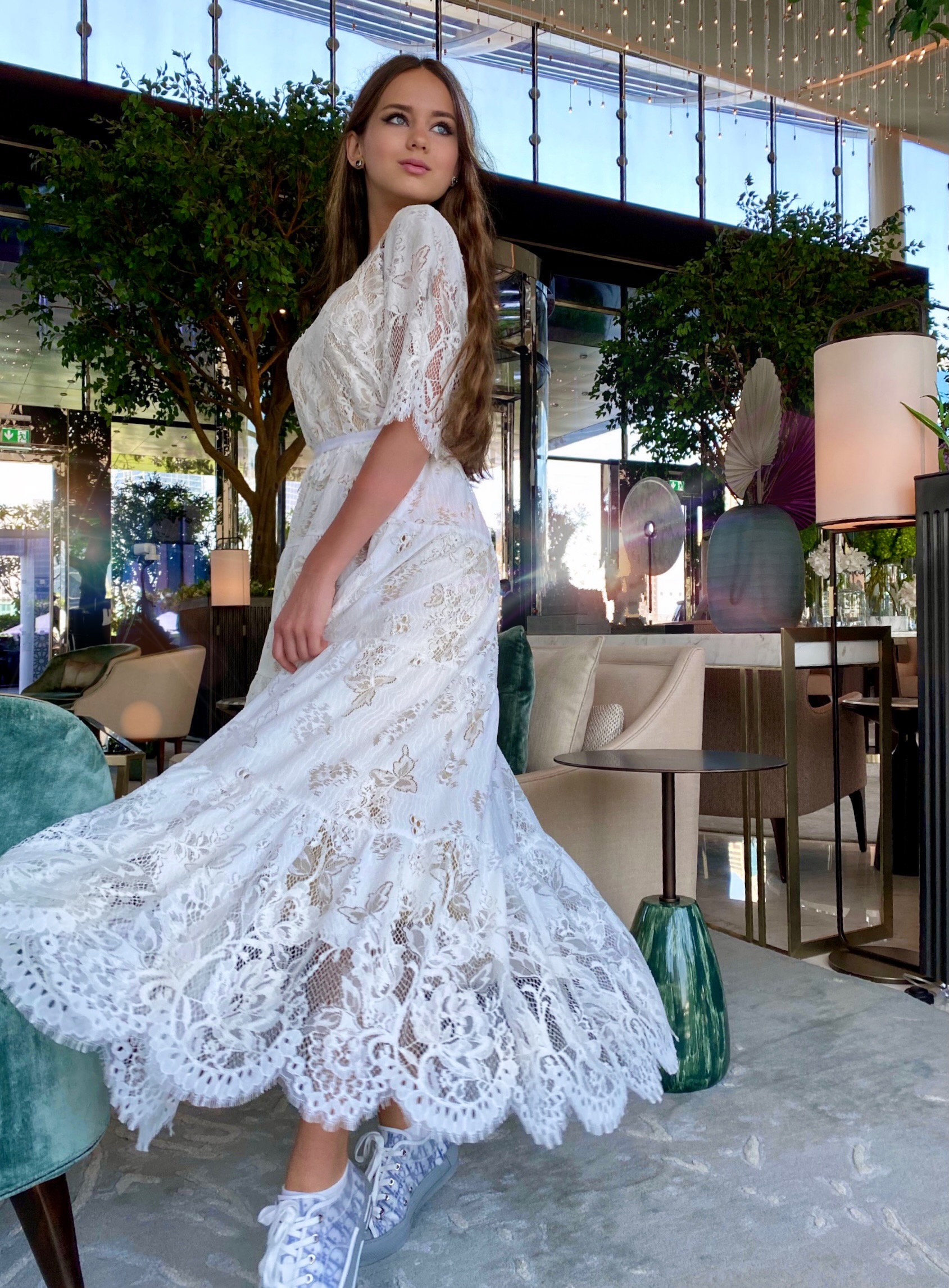 Tender fluffy white lace dress