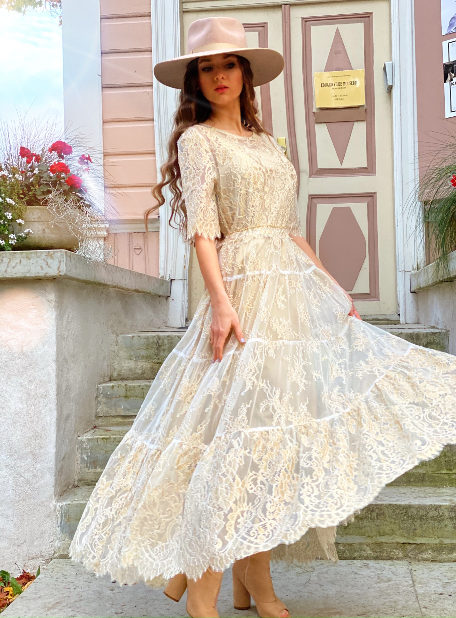 Golden azure lace dress