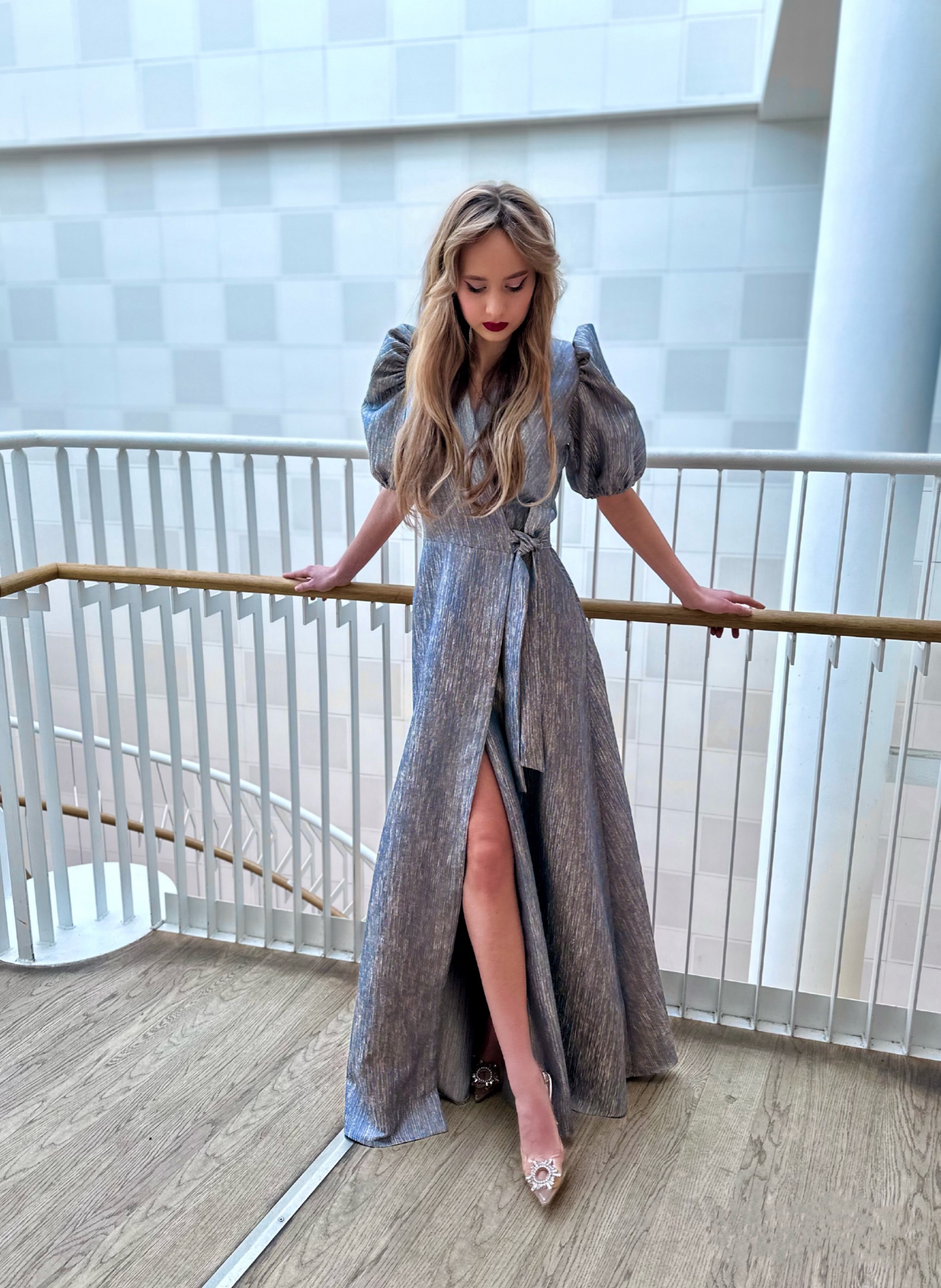 Sky blue waterfall long dress