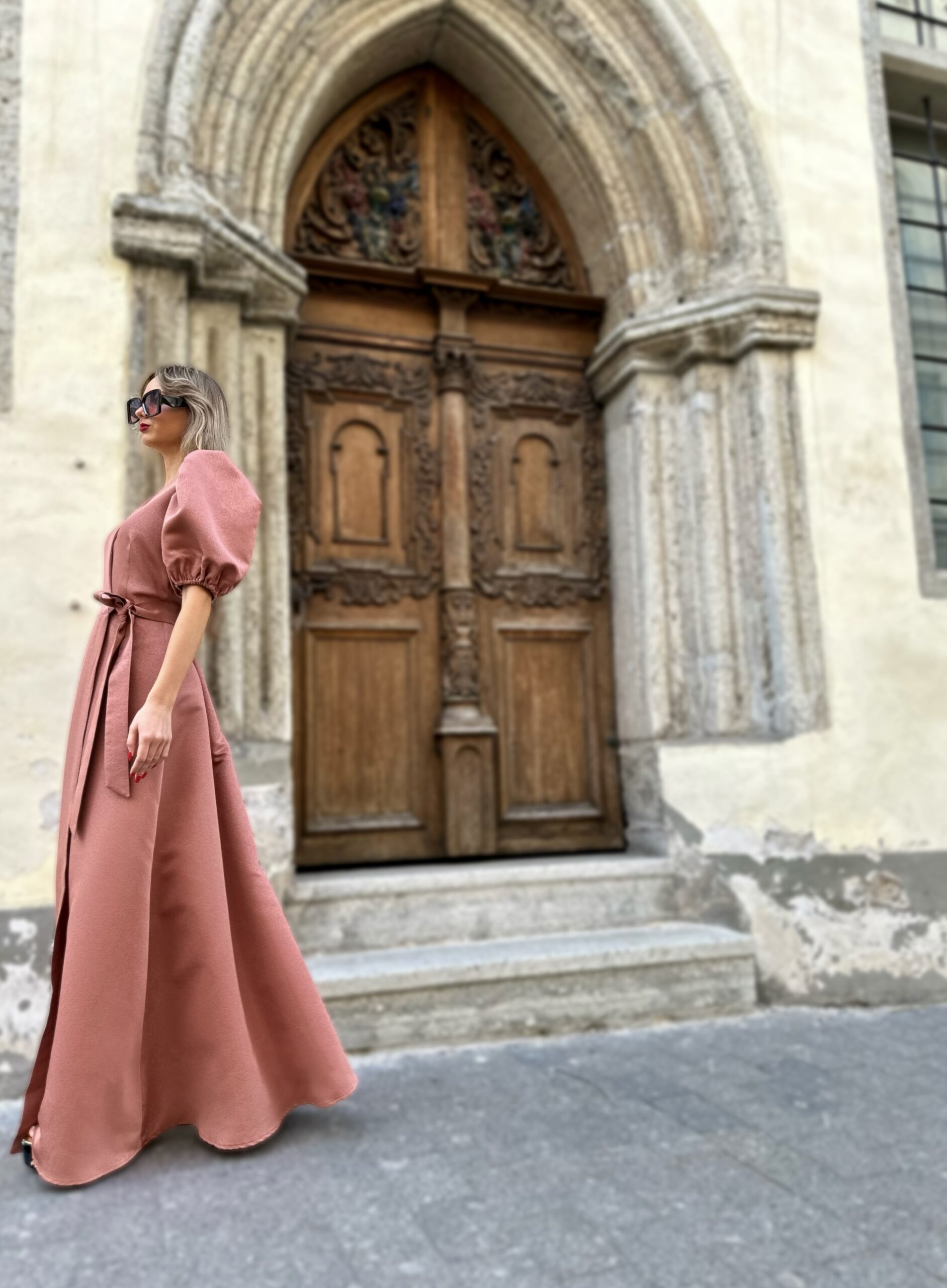 Grapefruit color long dress