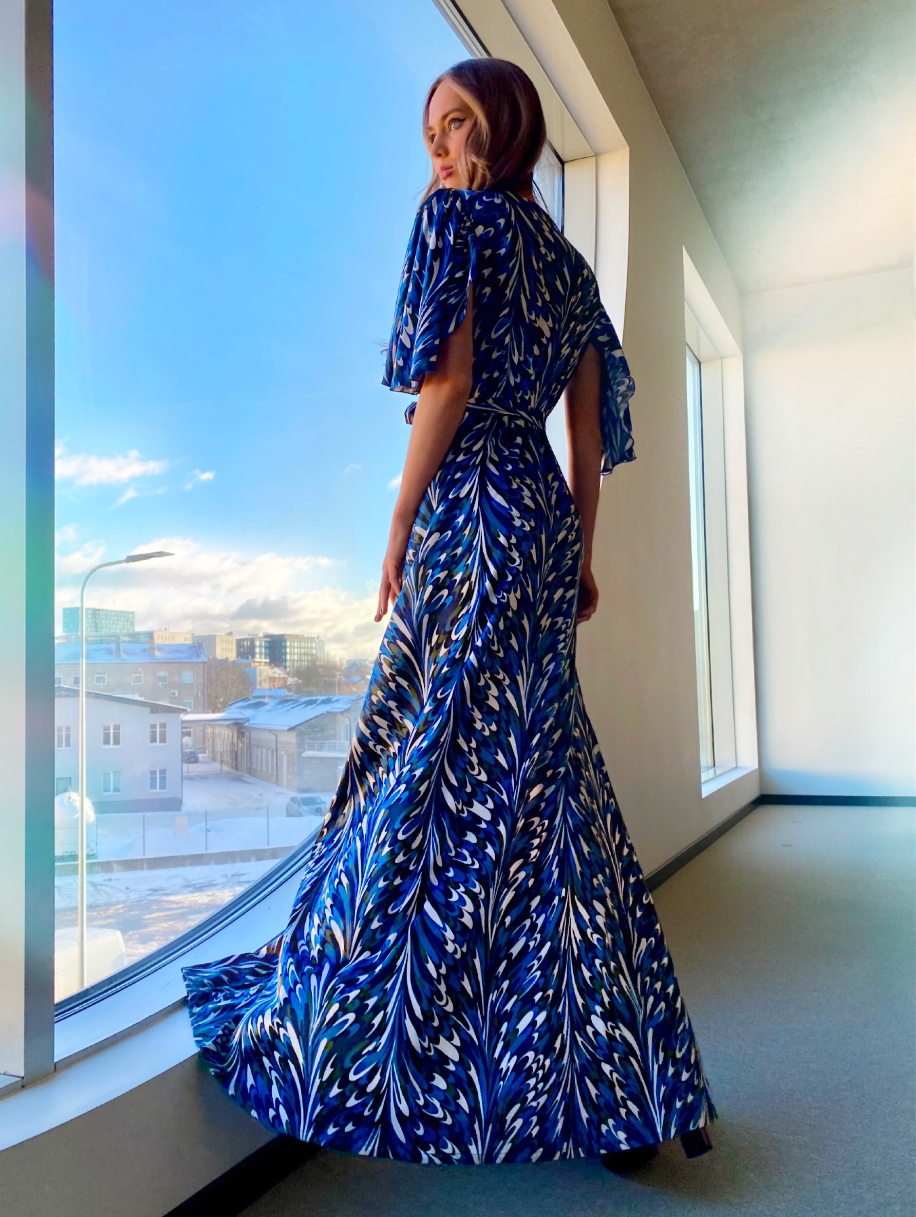 Silk long waterfall dress