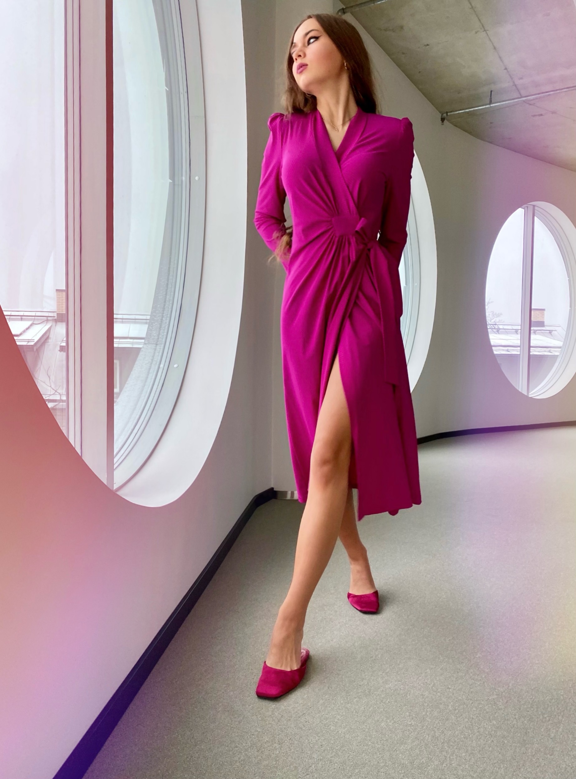 Fuchsia golden polka dot strech dress