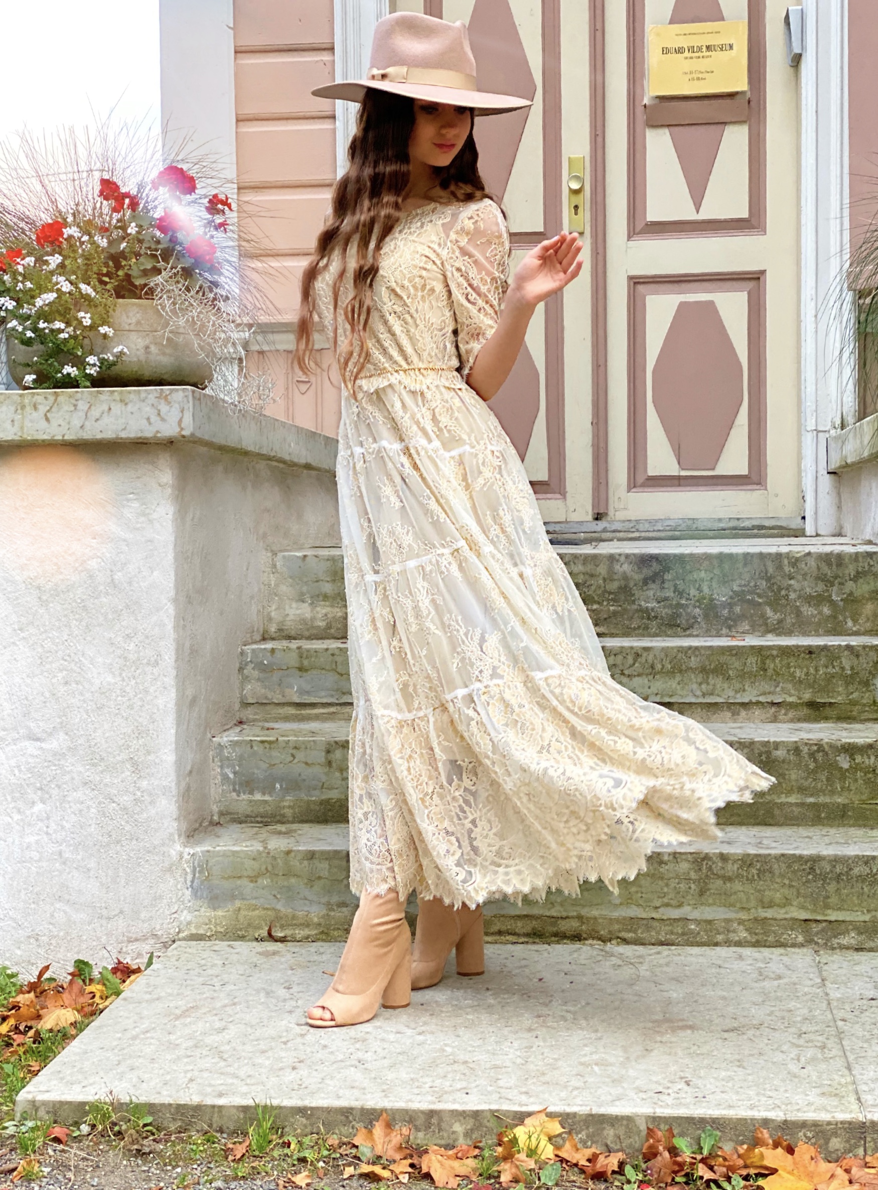Golden azure lace dress