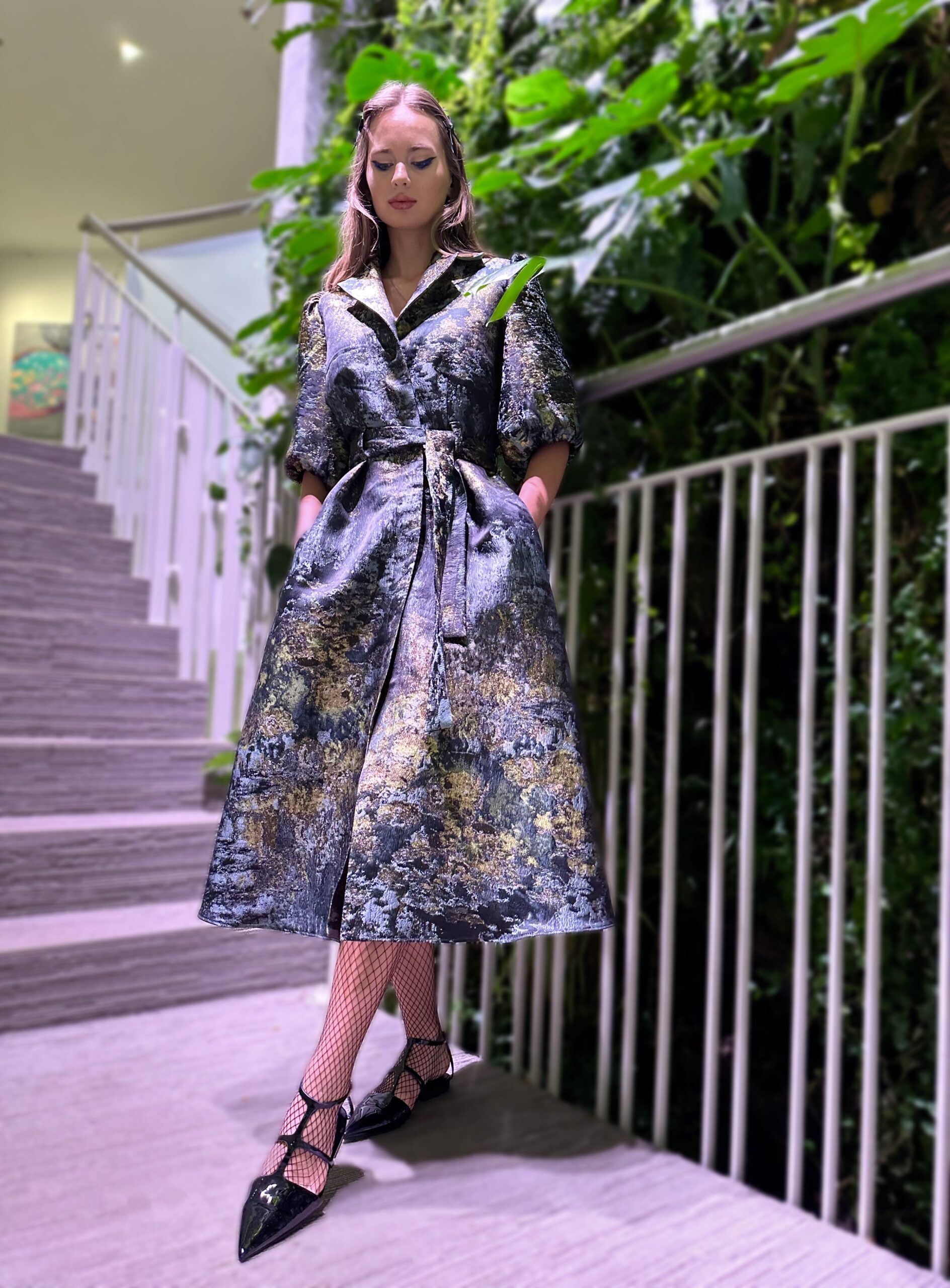 Magnificent colors of nature dress with crystal buttons